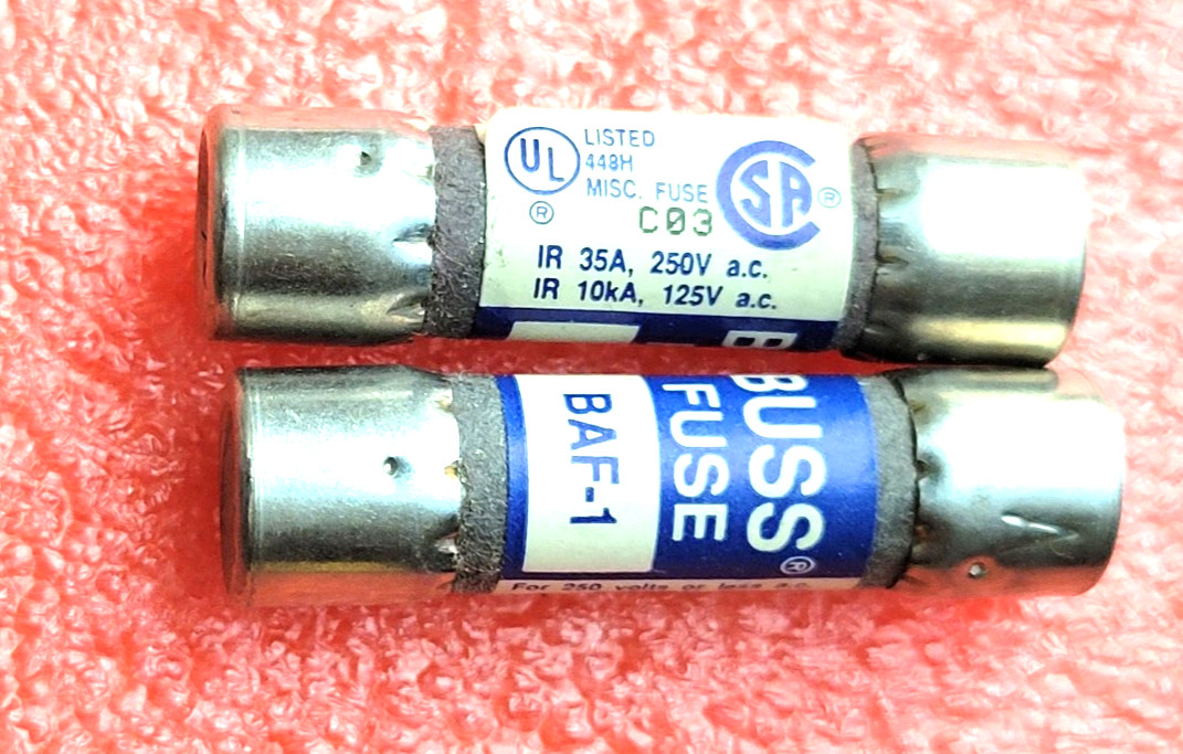 BUSS FUSE BAF-1 NEW 10/BOX UL-CSA FAST ACTING 1 AMP-250V FREE SHIPPING USA