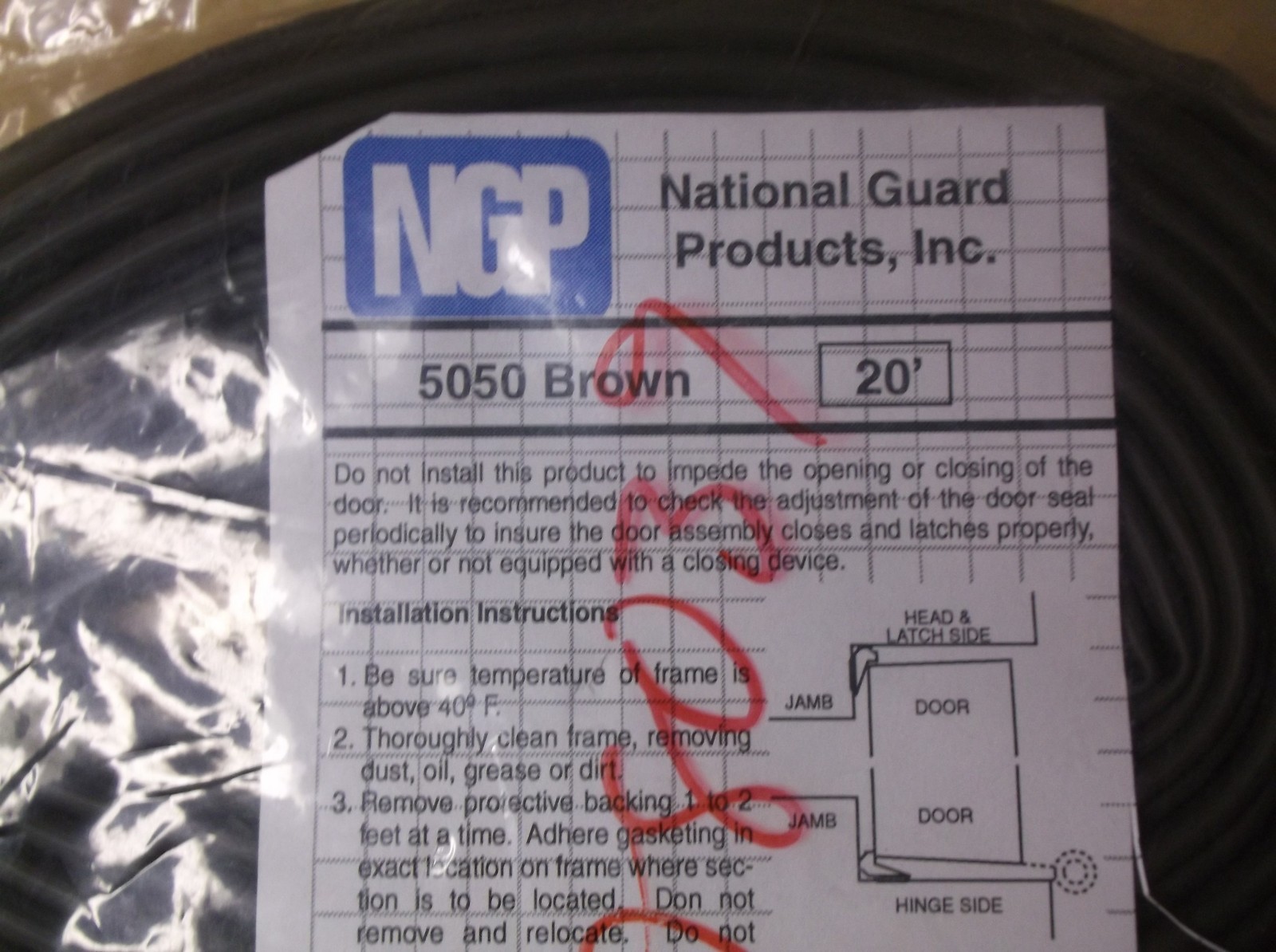 NEW NGP 5050 20′ Brown Fire Door Gasket *FREE SHIPPING*