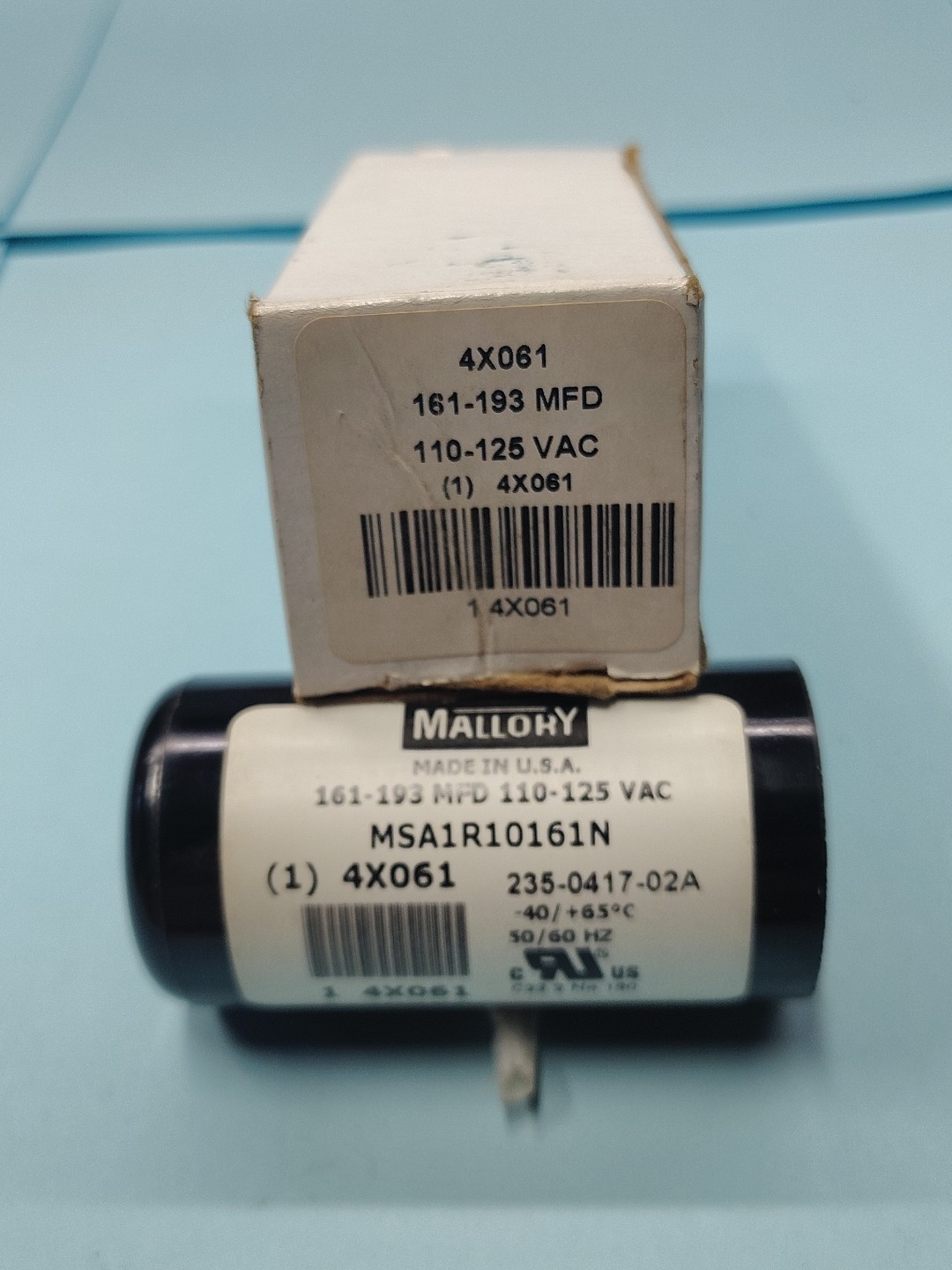 Mallory Capacitor 4X061 161-193 MFD 110-125 VAC MSA1R10161N USA 🆕 C22.2