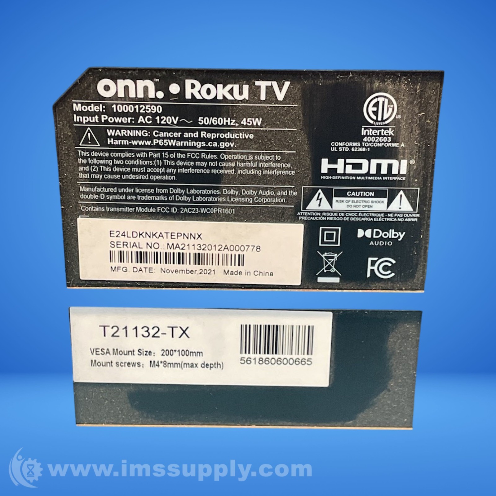 Onn. 100012590 Roku 24 inch 720P LED TV 0752