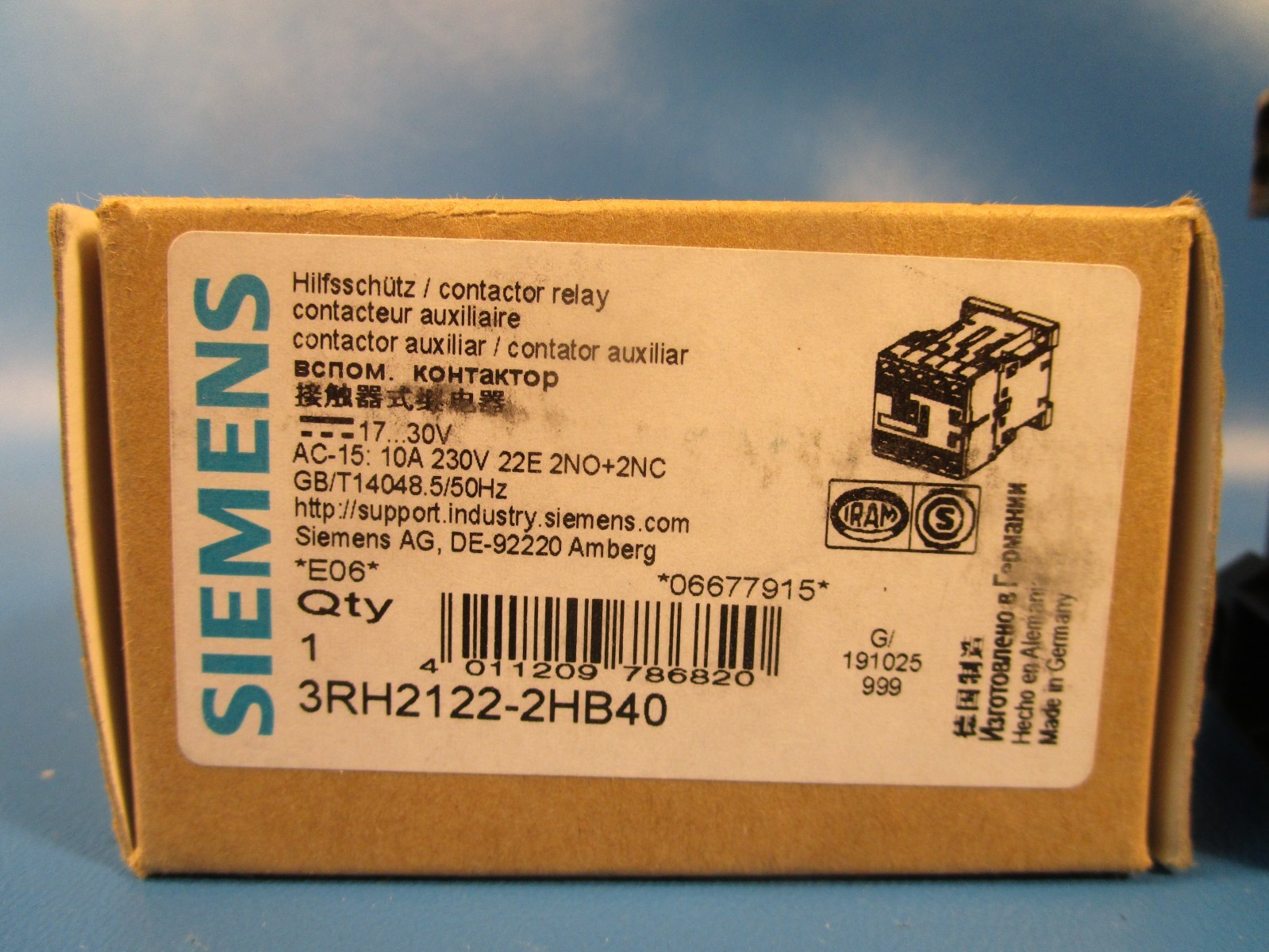 SIEMENS 3RH2122-2HB40, Coupling Contactor Relay, 2NO+2NC, DC 24V, Spring-Loaded