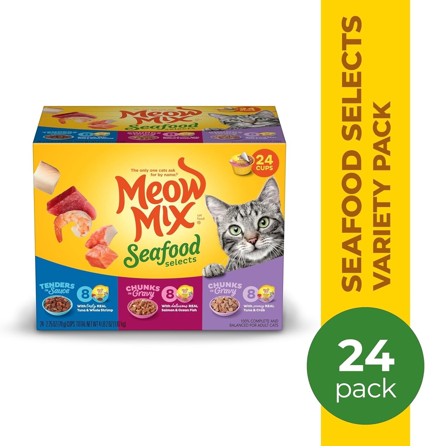 3 PACK Meow Mix Seafood Selections Variety Pack, Wet Cat Food, 2.75oz (24 Pack)
