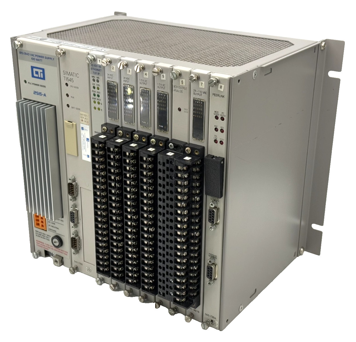 SIEMENS 505-6508 8-Slot Chassis Rack, 545-1102 CPU, CTI 2572-A Ethernet