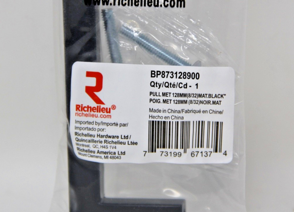 Lot of 25 Richelieu Contemporary Metal Pull 128mm Matte Black BP873128900 NEW