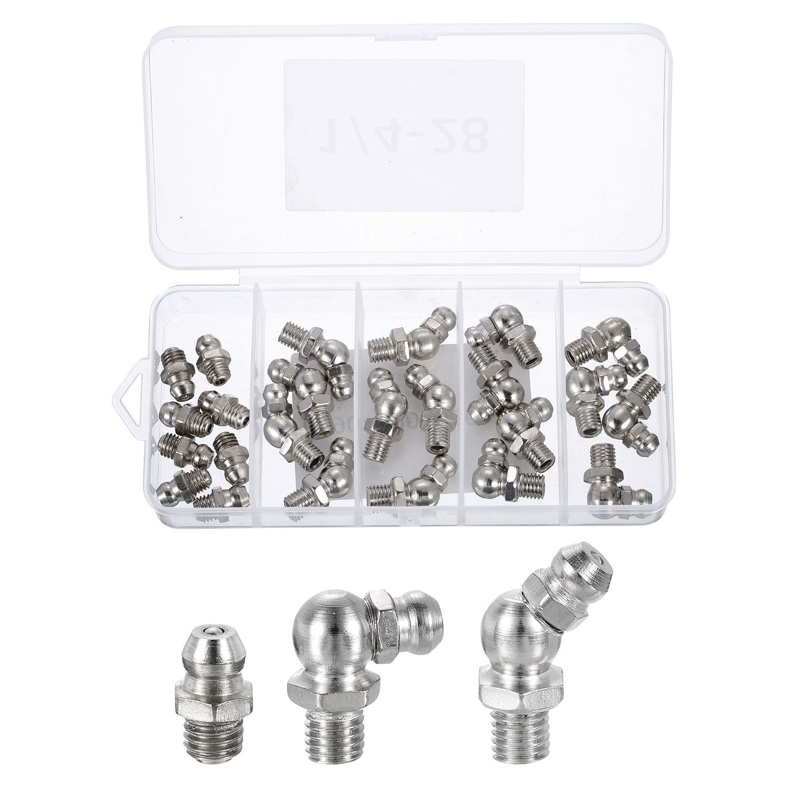 Nickel-Plated Steel Straight and Angled Grease Fitting 1/4″-28 Thread 24Pcs