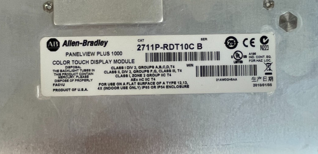 Allen Bradley PanelView Plus 1000 Color Touch Display 2711P-RDT10C B