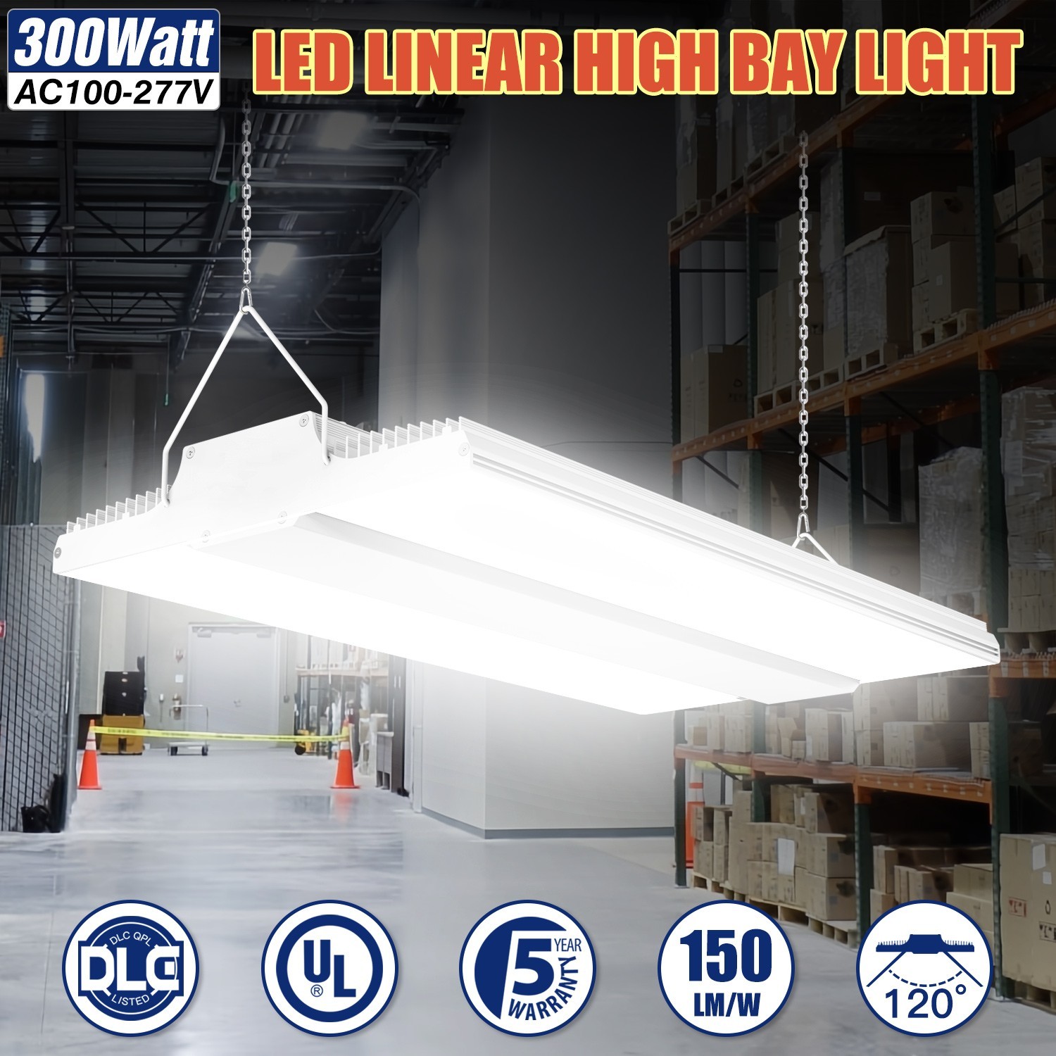 Led Linear High Bay Light 300W 45,000LM 5000K Daylight Warehouse Garage Lighting