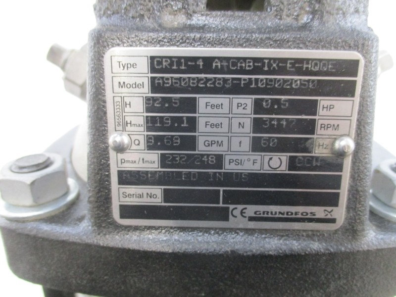 GRUNDFOS A96082283-P10902050 CRI1-4A-CAB-IX-E-HQQE 575V .68A 232/248PSI NSMP