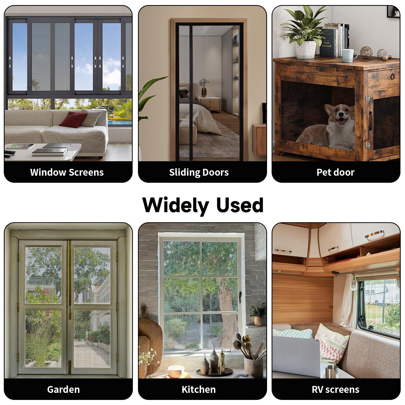 Window Screen Door Repair/Replacement Kit,59″ x158″ 59″ x158″, Black