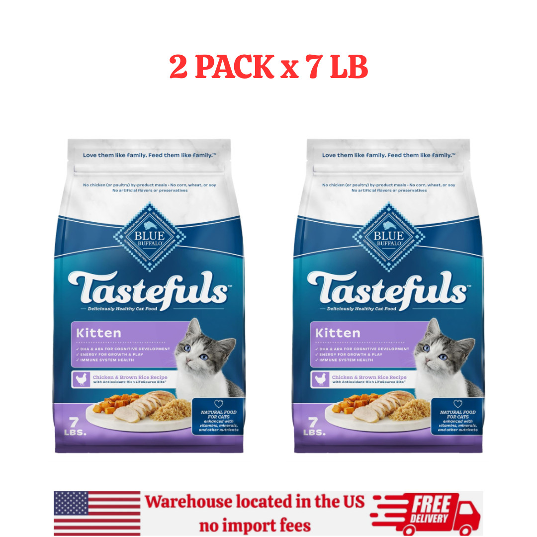 2PK -Blue Buffalo Tastefuls Kitten Dry Food – Natural, Chicken & Brown Rice, 7lb