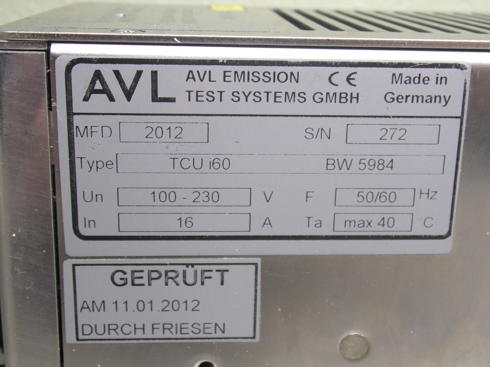 AVL EMISSION TEST SYSTEMS GMBH TCU i60 100-230V “USED”