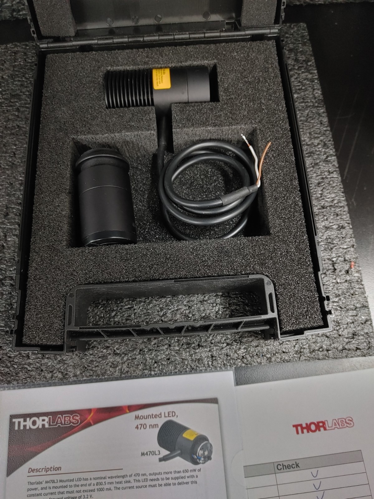 THORLABS M470L3 470 nm 650 mW 1000 mA Mounted LED w Lens Tube and Optic Filter