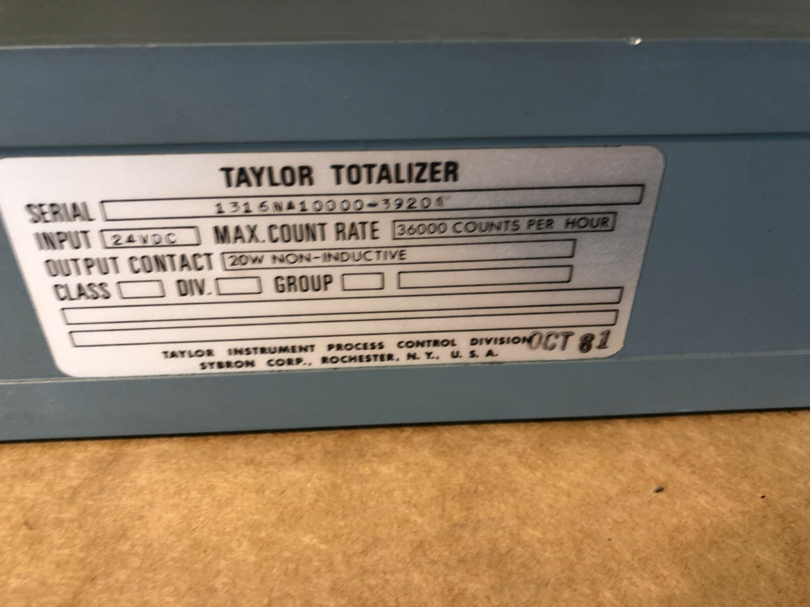 Taylor Instruments, Totalizer, 1316NA10000