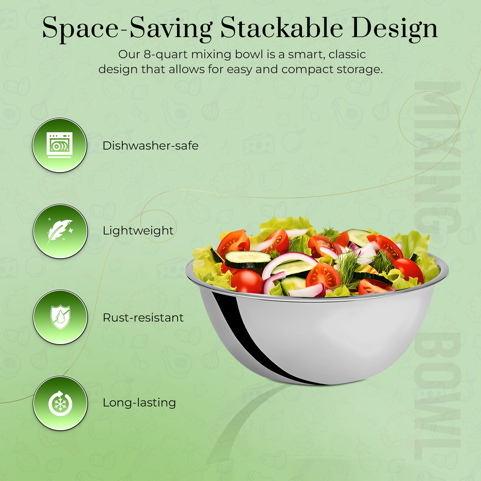 OCS Parts 8 Quart Mixing Bowl | 13.25-Inch Stainless Steel Flat Base Mixing Bowl