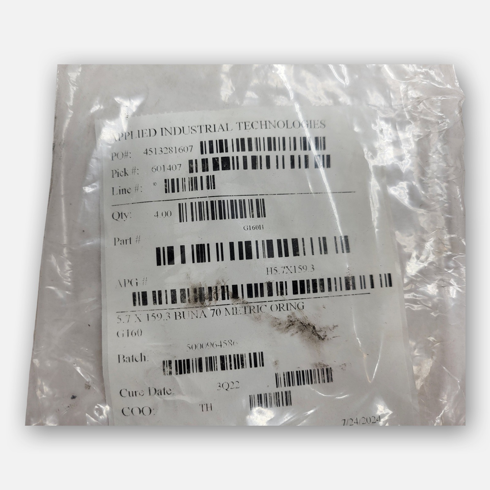 NEW BAG OF 4 APPLIED INDUSTRIAL TECHNOLOGIES H5.7X159.3 ORING 5.7X 159.3 BUNA 70
