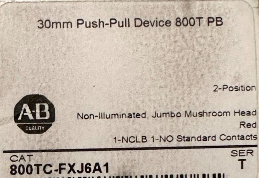 New! Allen Bradley 800TC-FXJ6A1 30mm Push Button Red Jumbo Mushroom 2 Position