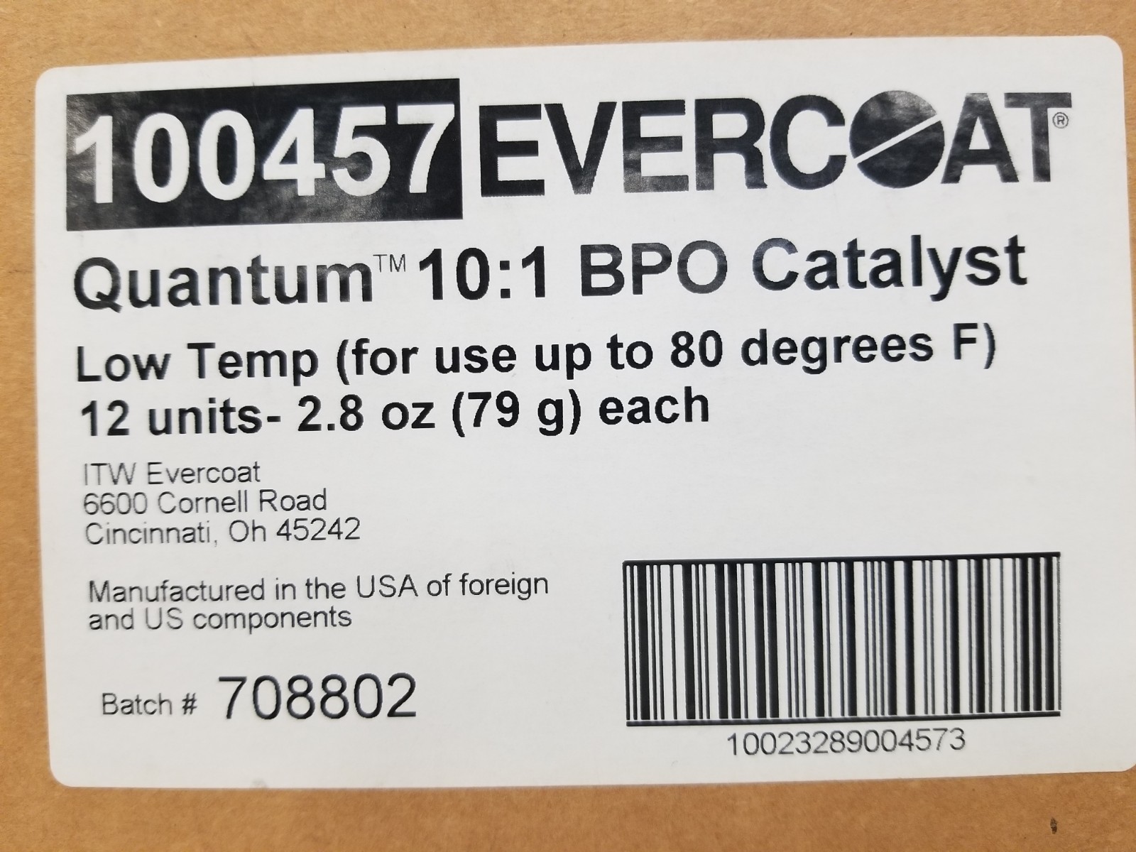 EVERCOAT 100457 Quantum 10:1 BPO Catalyst Low-Temp Paste 2.8Oz Tube 12/Box
