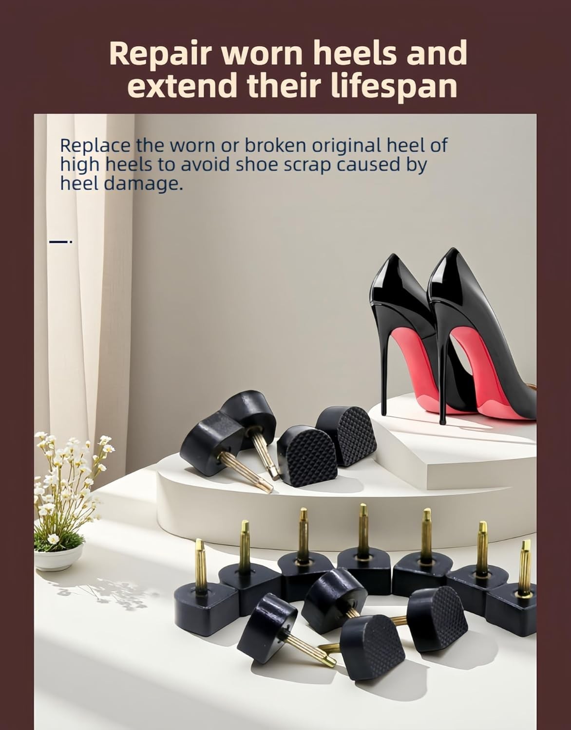 10 Pairs High Heel Tips Replacement – U/Cap Style, 2.4mm & 3mm Metal Core, 5 Siz