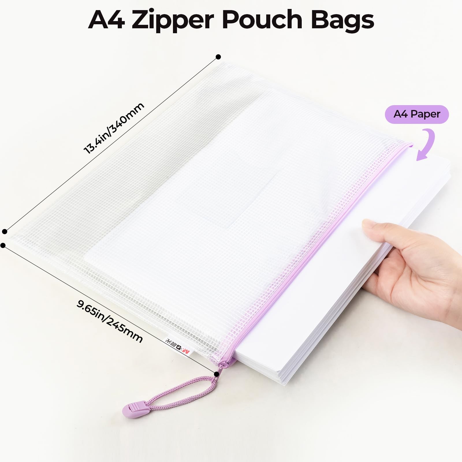 20pcs Mesh Zipper Pouch Bags File Puzzle A4-Macaroon Color, Macaroon Color