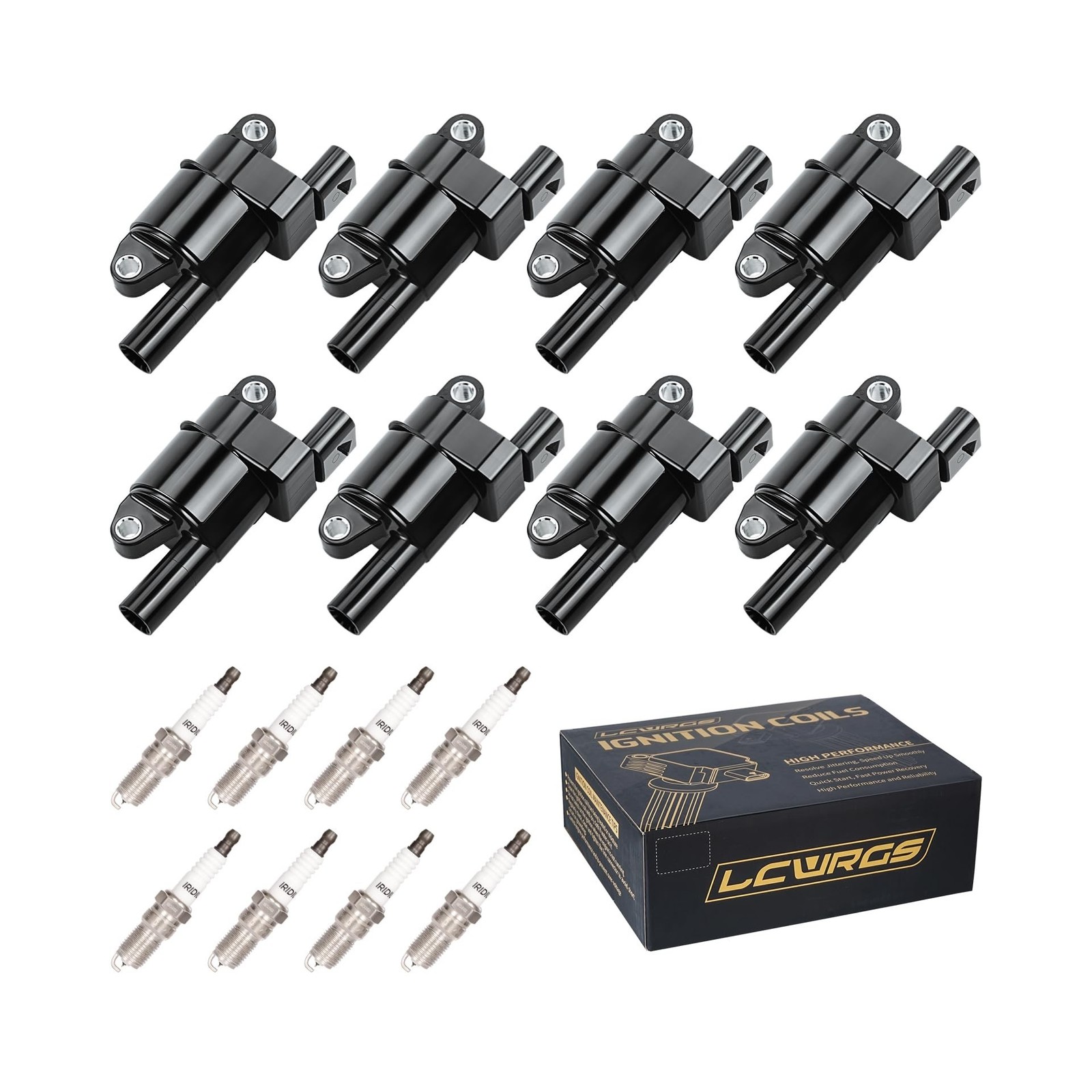 Set of 8 Round Ignition Coil Pack & Spark Plugs Fits for 5.3 6.2 Chevy Silver…