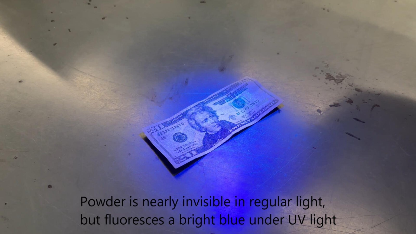 ULTRAVIOLET THIEF DETECTION POWDER invisible except under UV light Security