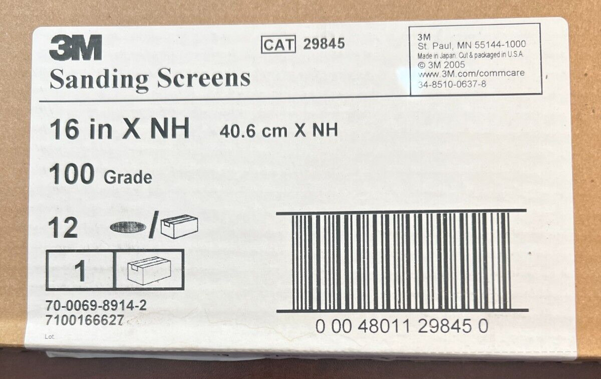 3M Sanding Screen 29845, 100 Grit, 16 in. x NH, 12/case (Case of 12) NEW