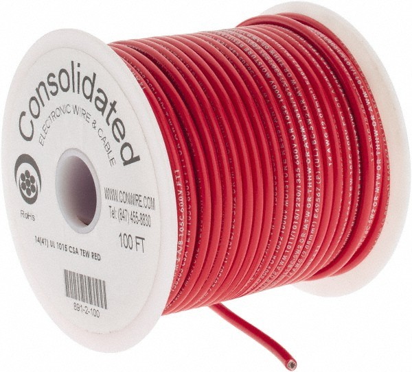 Made in USA 14 AWG, 41 Strand, 100′ OAL, Tinned Copper Hook Up Wire Red PVC J…