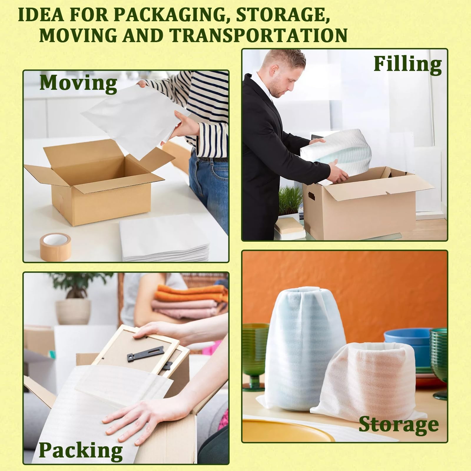 200PK Cushion Foam Pouches Moving Packaging Supplies 4 Sizes 12×16 12×12 8×12 8x