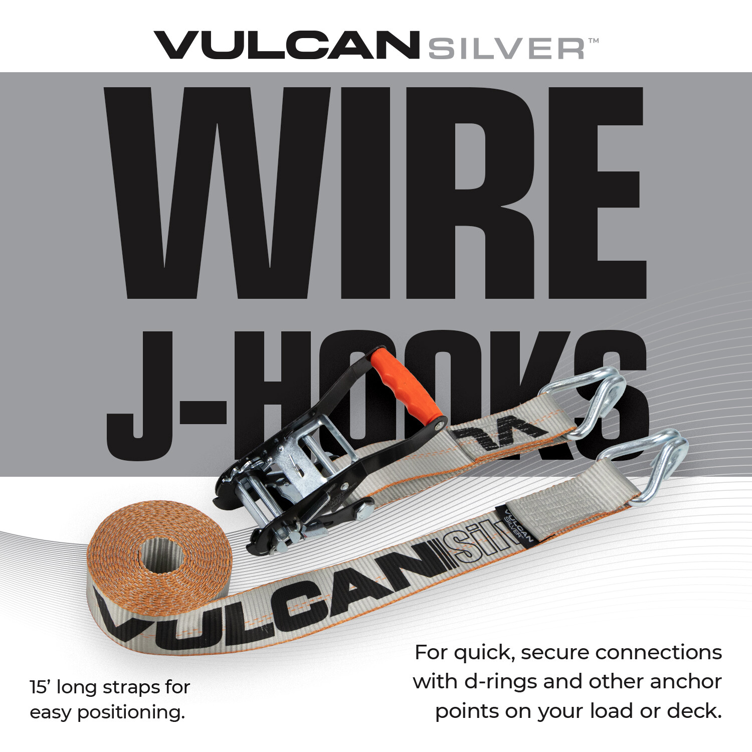 VULCAN Silver Series Axle Strap Tie Down Kit – Wire Hook Ratchet Straps
