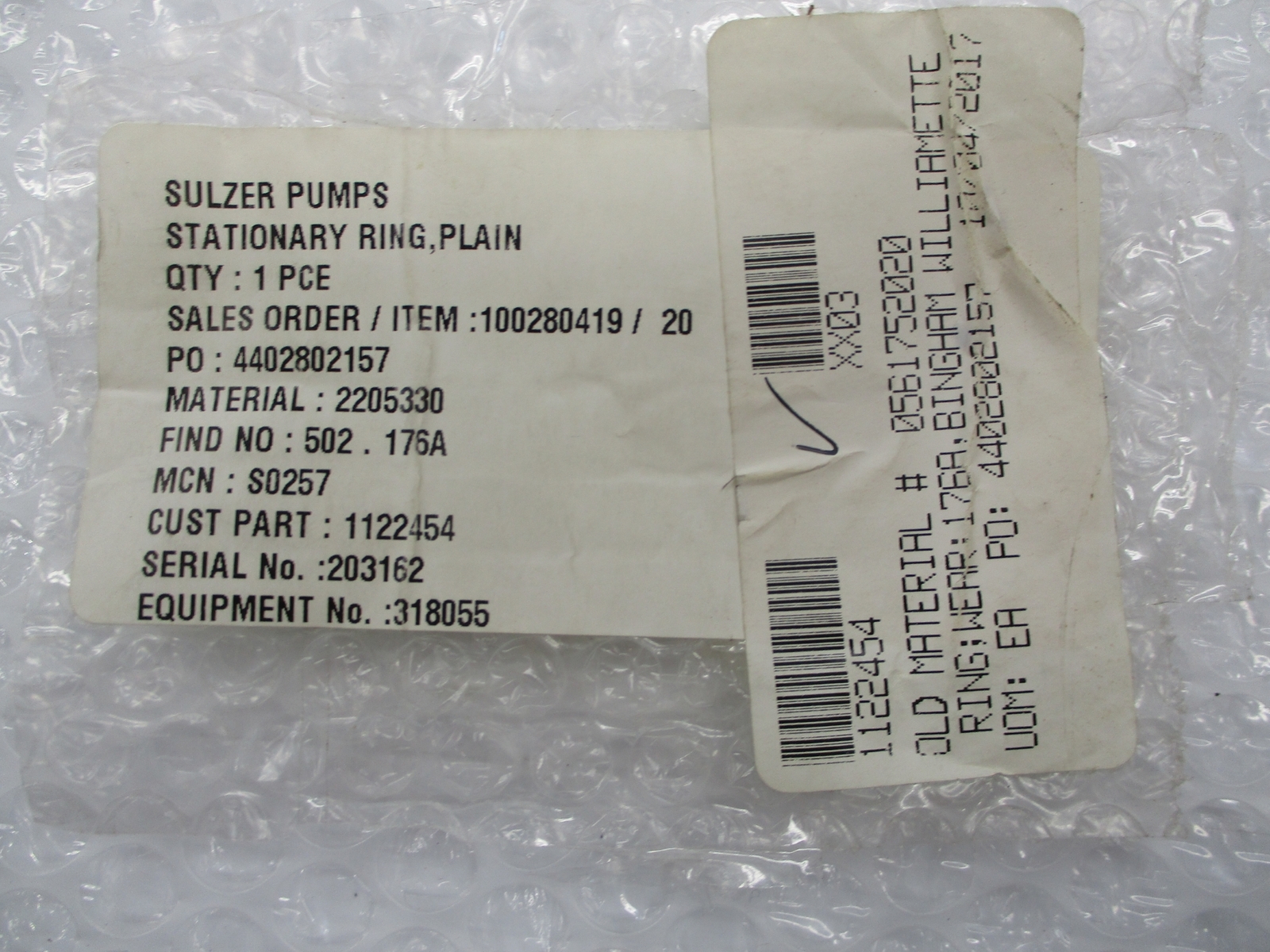 SULZER PUMPS S0257 2205330 RING NSNP