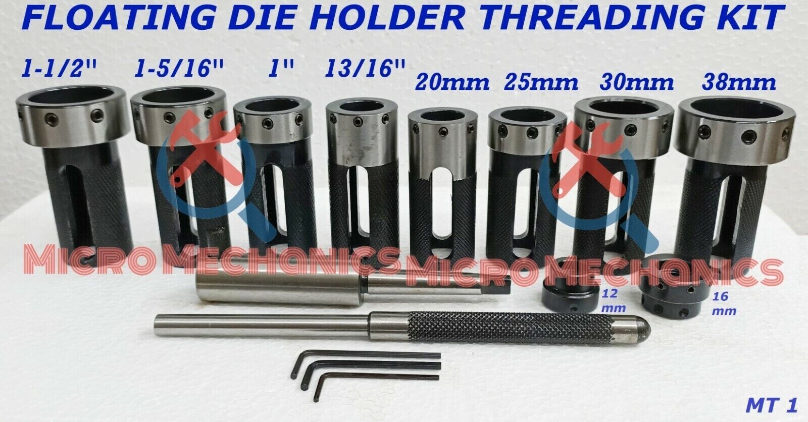 MT1 Lathe Tailstock Die Holder Floating Type 1MT Shank Lathe 10x Threading Kit