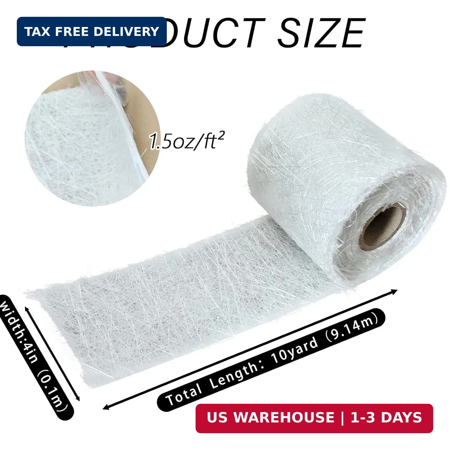 Fiberglass Chopped Strand Mat, 10 Yards X 4” Fiberglass Mat Roll, 1.5Oz, Suit f