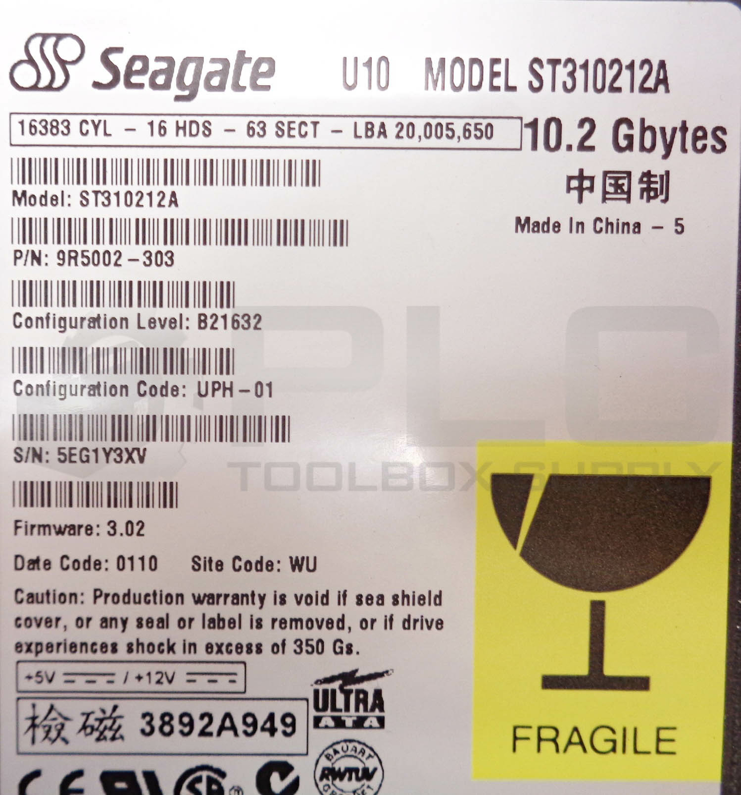 NEW SEAGATE 9R5002-303 U SERIES ST310212A 10 HARD DRIVE HDD, 10.2GB