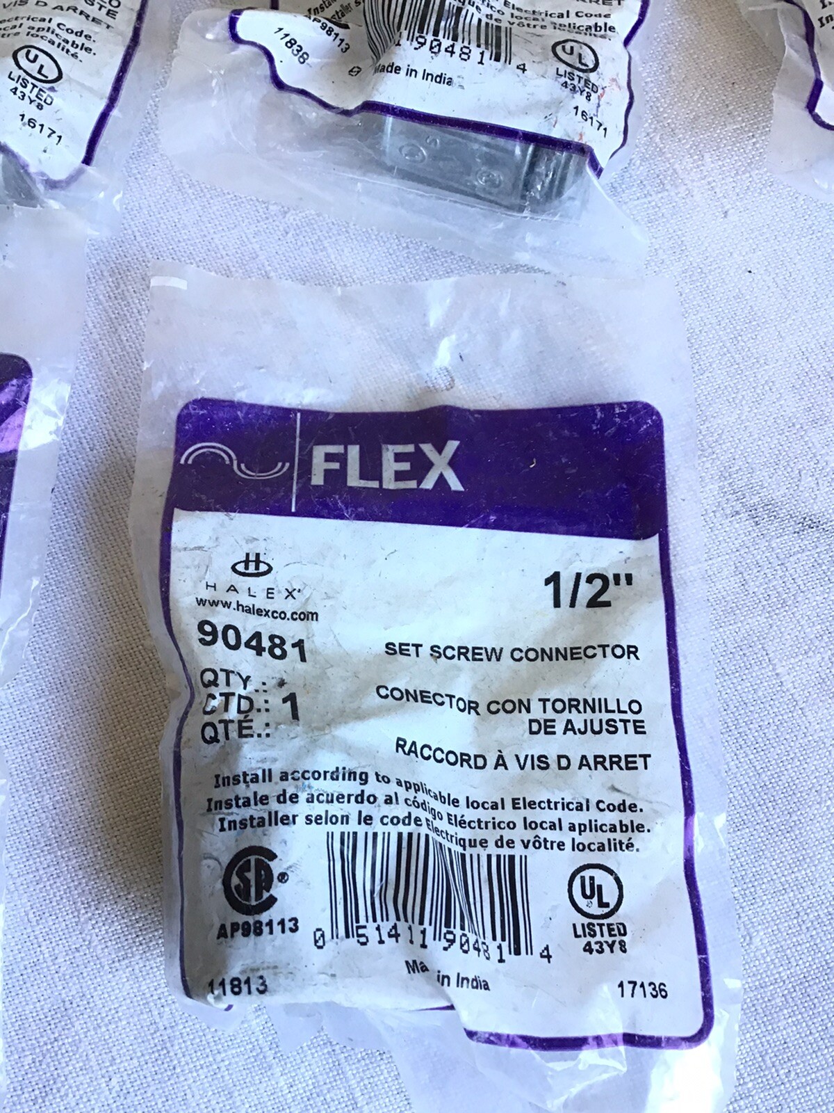 Brand New Lot Of 6 Halex Flex 1/2″ Set Screw Connector Model# 90481