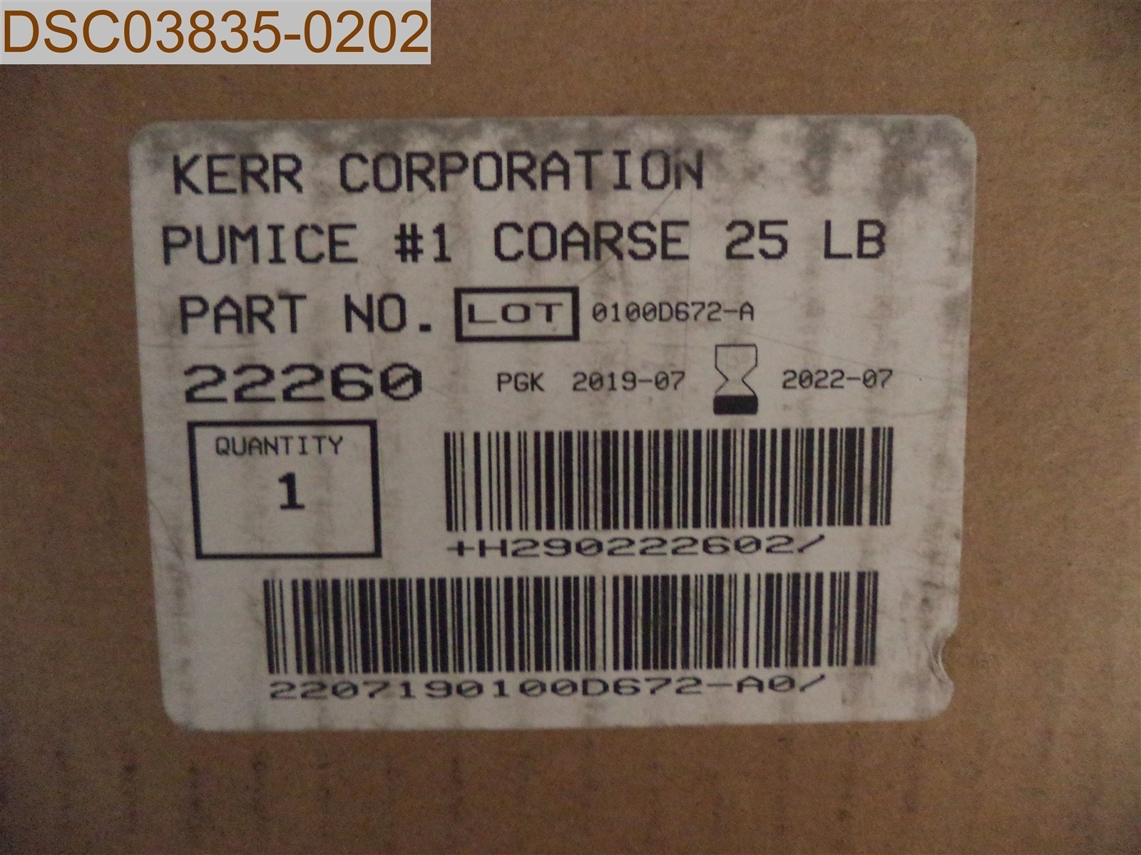QTY = 25lbs: KERR Pumice #1 Coarse, 22260, 2207190100D672-A0/, +H290222602/