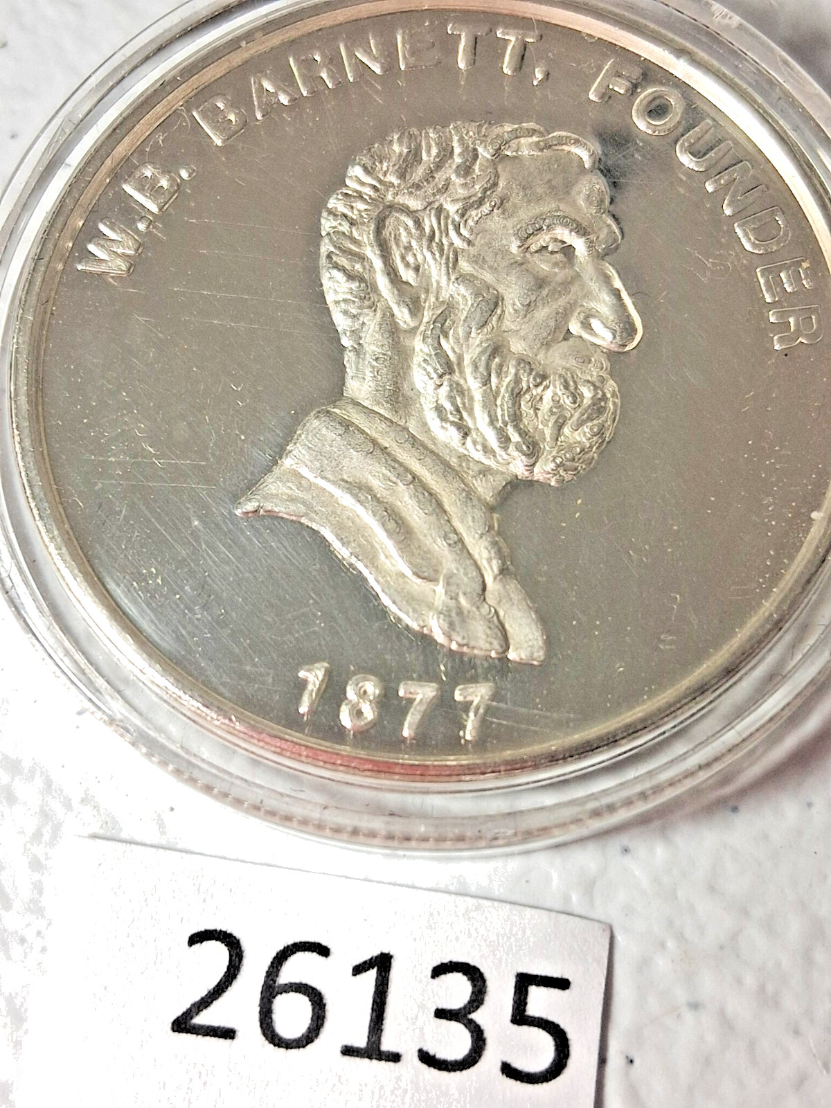 .999 Silver Silver 1 oz Round Barnett Bank W.B. Barnett Founder 1877 bb9