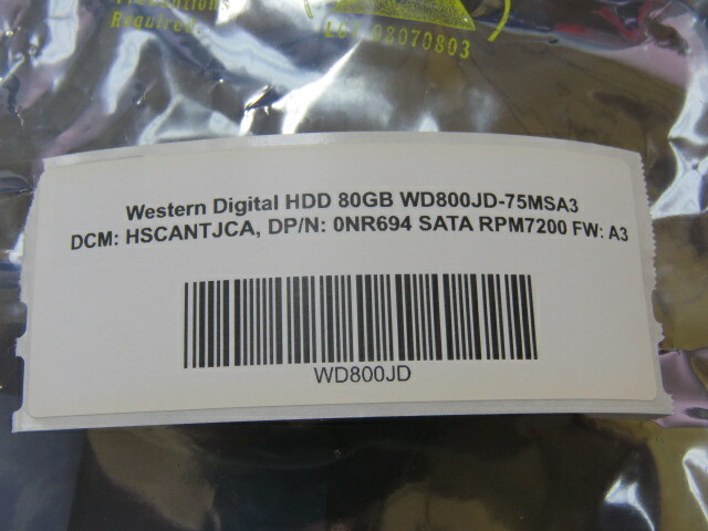 WESTERN DIGITAL WD800JD Qty of 1 per Lot HDD 80GB WD800JD-75MSA3; DCM ; HSCANTJ