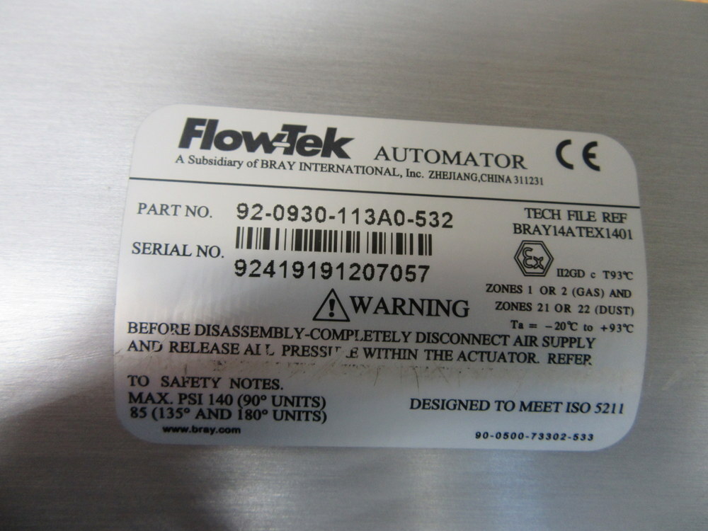 FloTek 92-0930-113A0-532 Bray Automator Actuator 920930113A0532