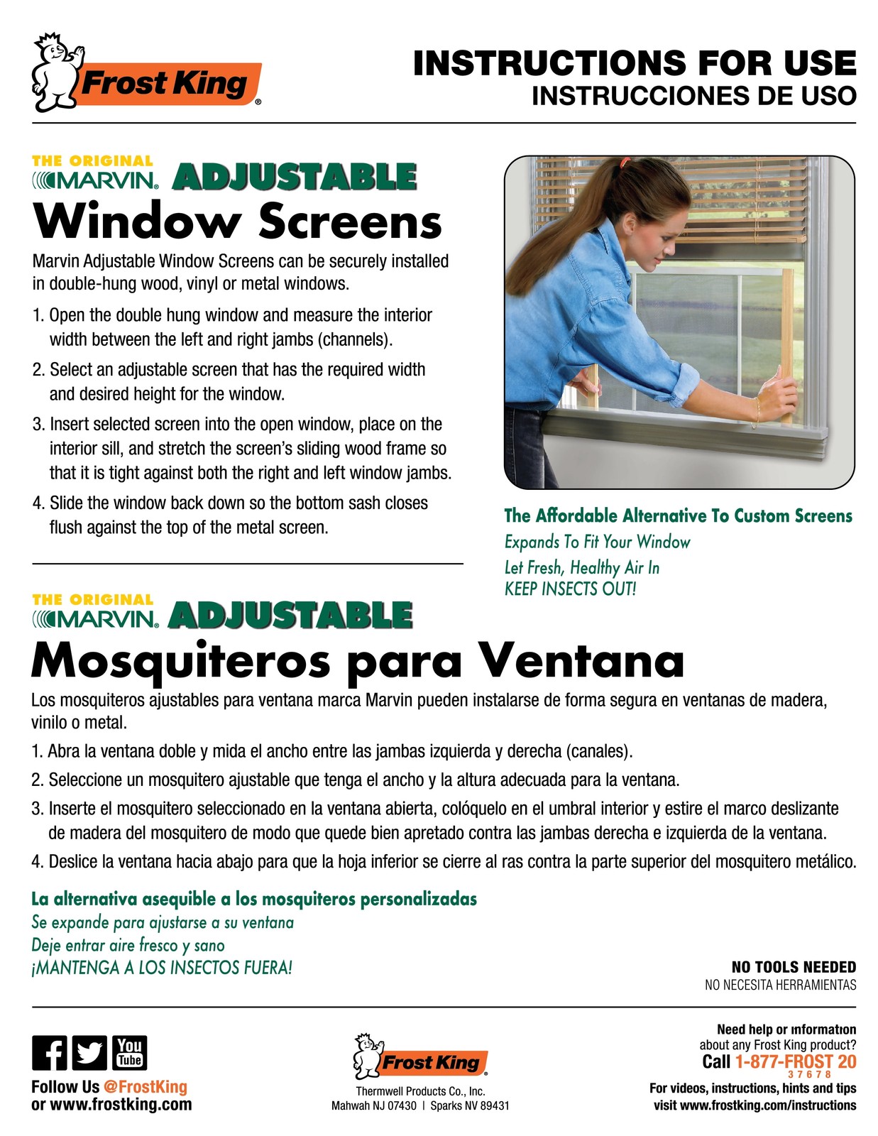 Frost King® AWS1037/6W W.B. Marvin Adjustable Window Screen, 10″ High