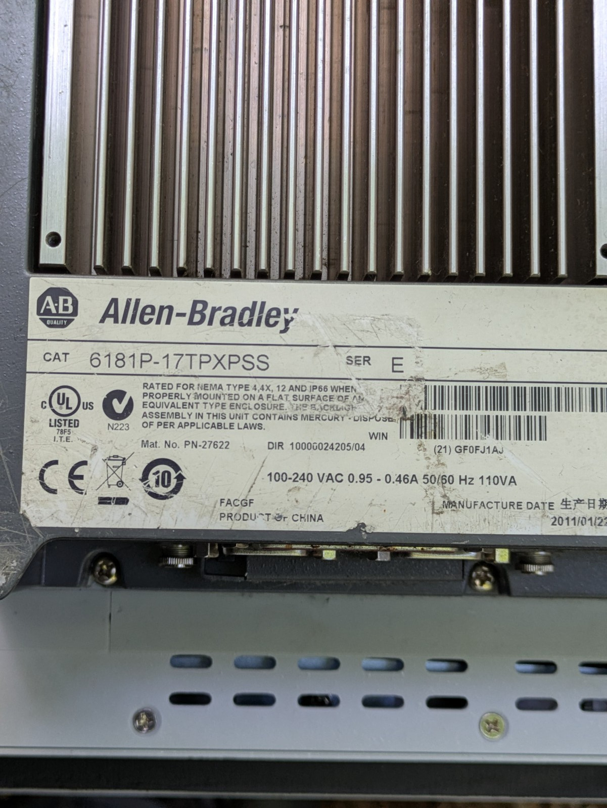ALLEN BRADLEY 6181P-17TPXPSS Touch Panel
