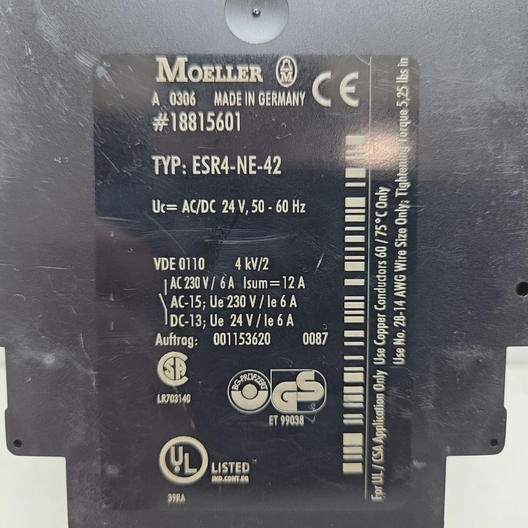 Moeller ESR4-NE-42 Safety Relay 24V Ac/Dc 50/60Hz 230Vac 6A 18815601 Used See Pi