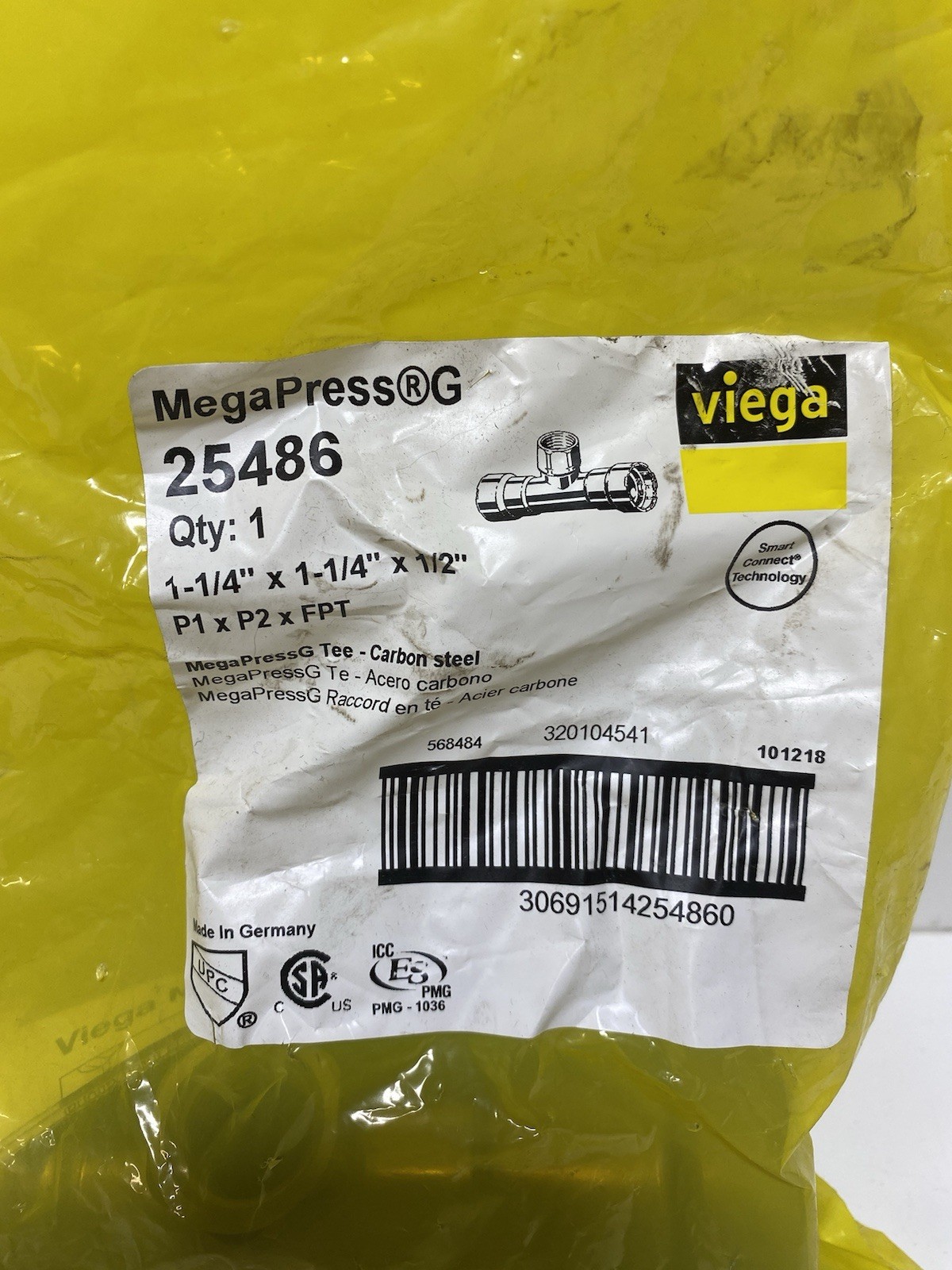 VIEGA 25486 MEGAPRESSG 1-1/4 INCH X 1-1/4 INCH X 1/2 INCH TEE PRESS X PRESS X FP