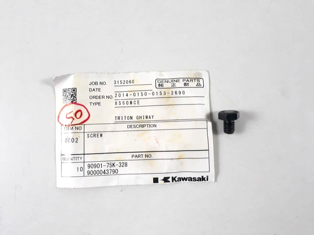Screw 90901-75K-328 9000043790 For Kawasaki 8S60MCE Genuine Part (PACK 9)