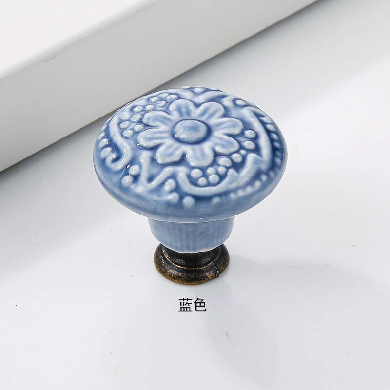 2Pcs 14x31x34mm Ceramic Drawer Knobs for Home Blue