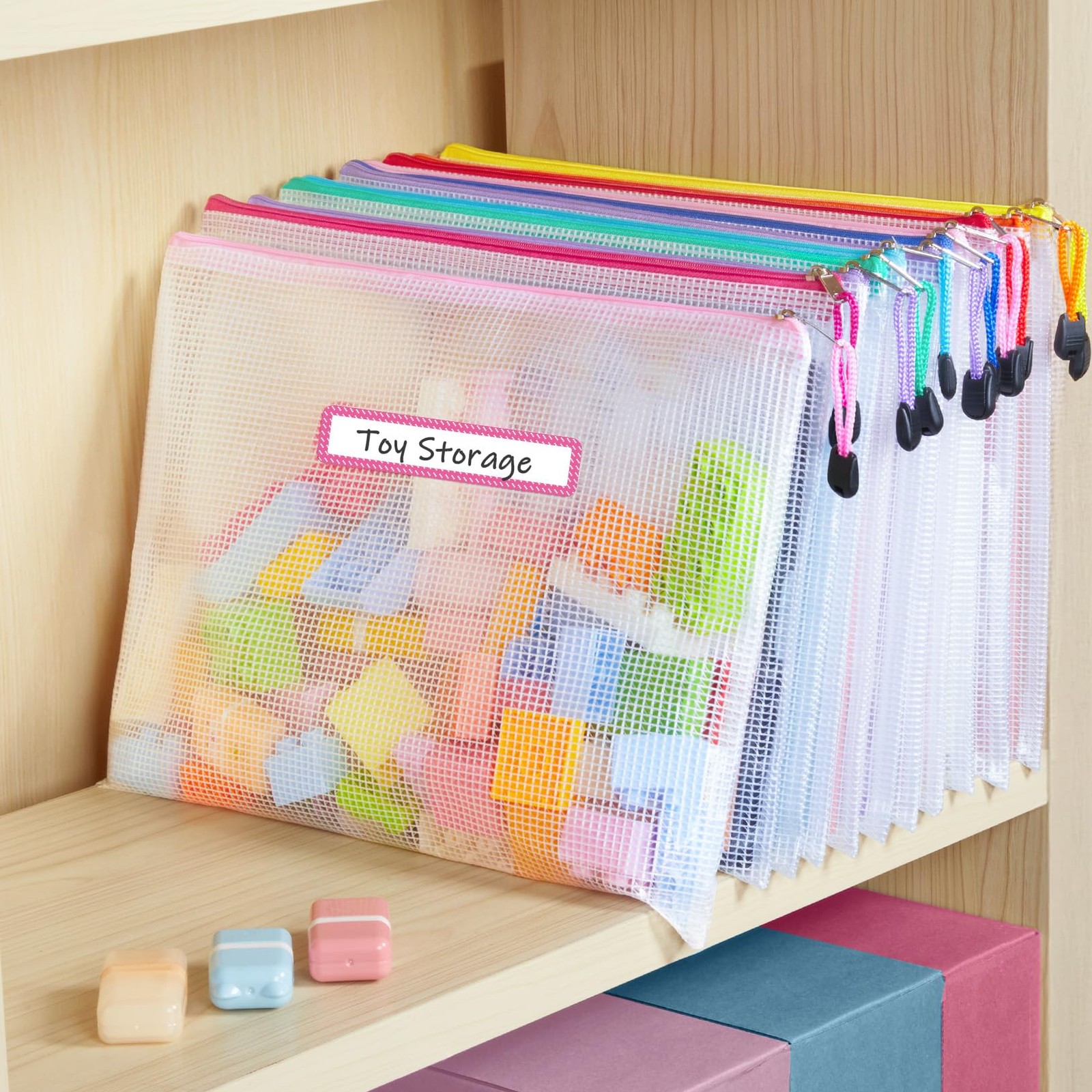 Sooez 36 Pack Mesh Zipper Pouch with Sticky Labels, A4 36Pack, Multicolored