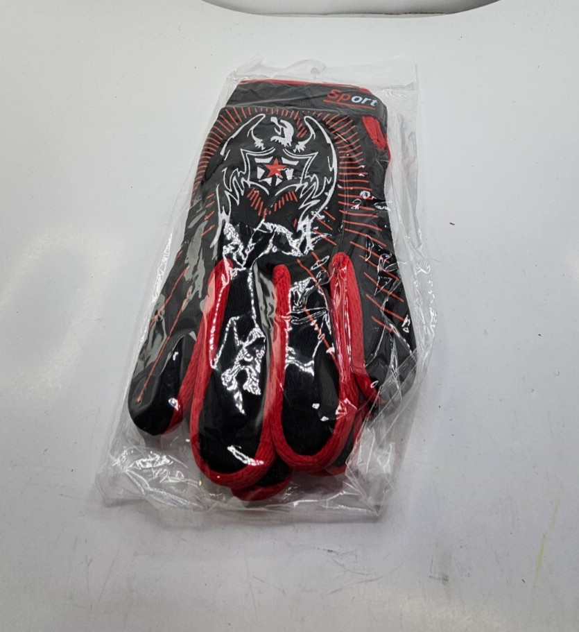 (2 PAIRS) Sports Cycling Bike Gloves Padded Full Finger Black/Red