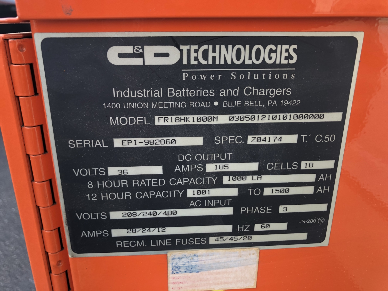 C&D FR12HK850M Ferro Five FR Series 24V Fork Lift Battery Charger 155A 3 Phase
