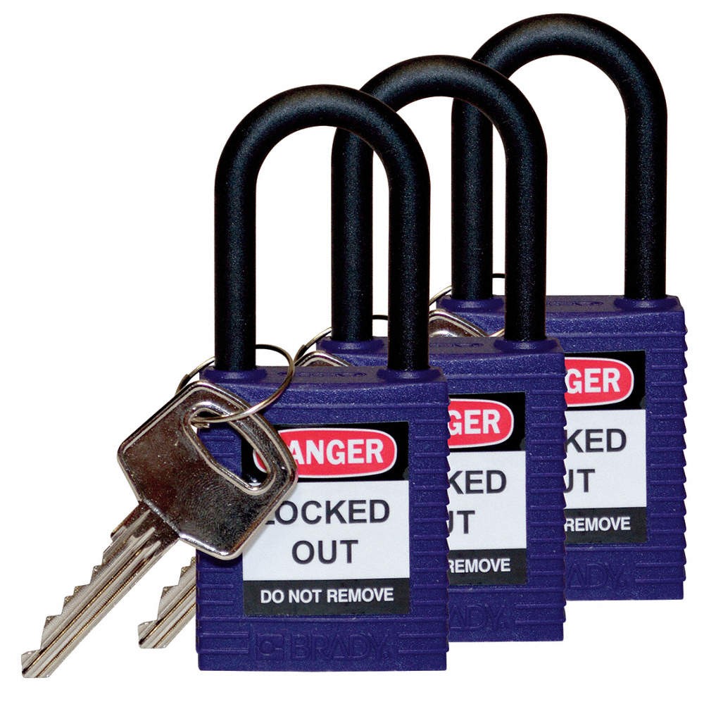 BRADY 123340 Lockout Padlock,KA,Purple,1-3/4″H,PK3 39N241