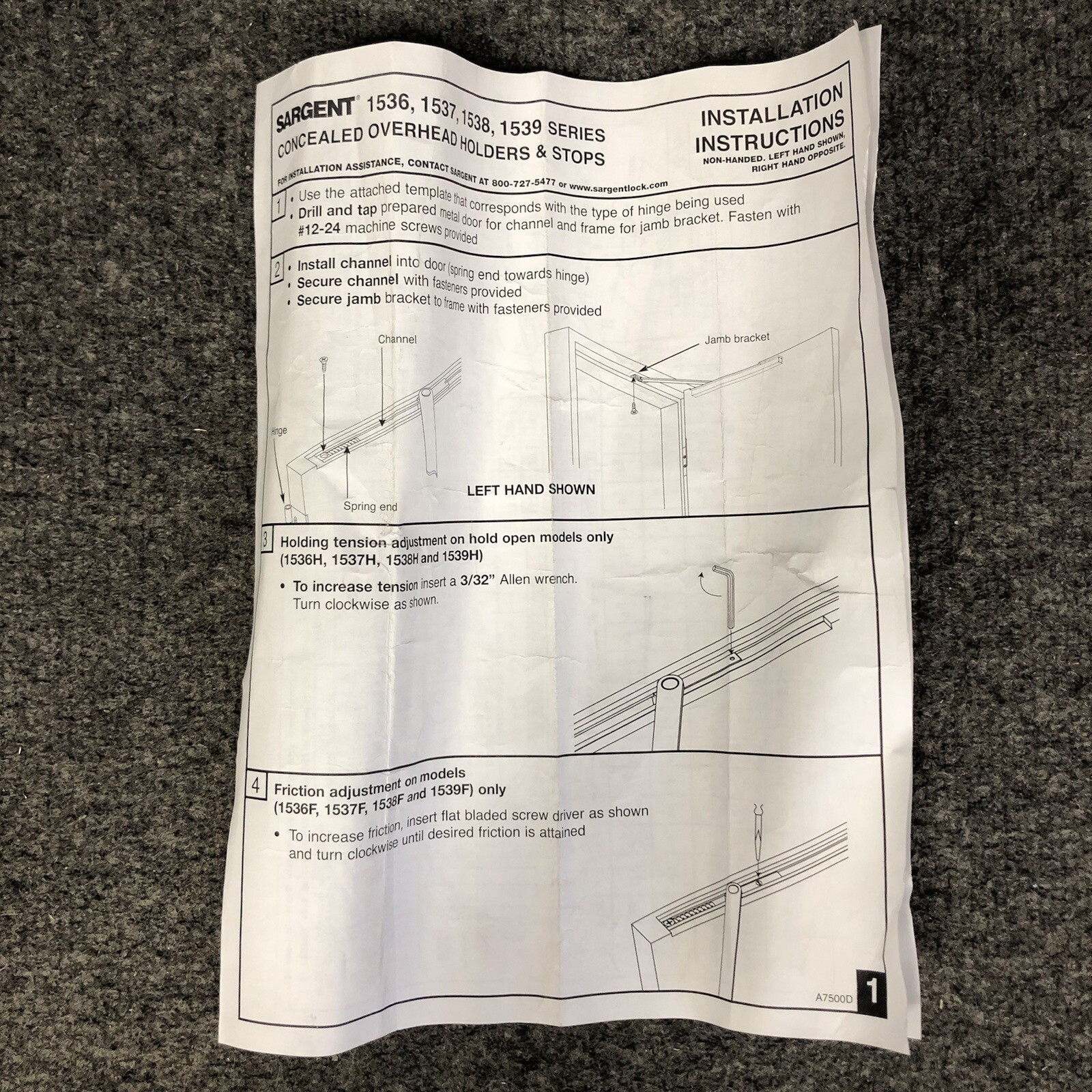 Sargent 1539S 26D Satin Chrome Overhead Concealed Door Holder Stop
