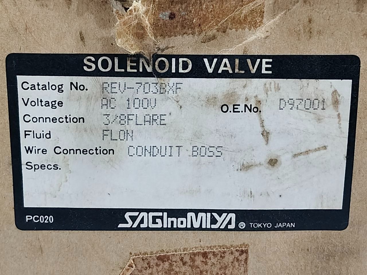 Saginomiya REV-703BXF Solenoid Valve Flon AC100V 50/60Hz 30kg f/cm² 25kg f/cm²